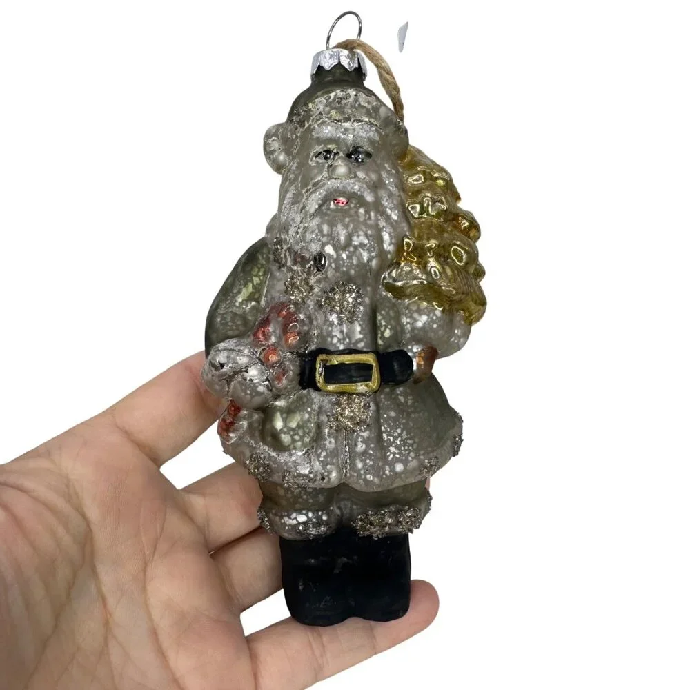 New Pottery Barn Set 5 Mercury Glass Santa Christmas Decoration Tree Ornament